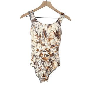 Vintage Slimming Draped Ruching Tropical Floral Print Cute One Piece Swimsuit